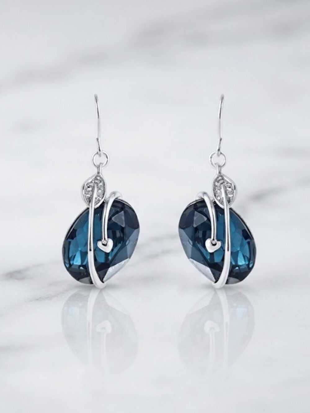 Ladies Elegant Blue Platinum Crystal Earrings